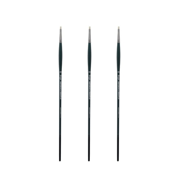 Creative Mark Imperial Professional Chungking Hog Bristle Brush- Bright #00- Pack of 3 Handmade Long Handle Oil Paint Brushes for Artists, Nickel-Plated Brass Ferrules, Stiff yet Soft Natural Bristles