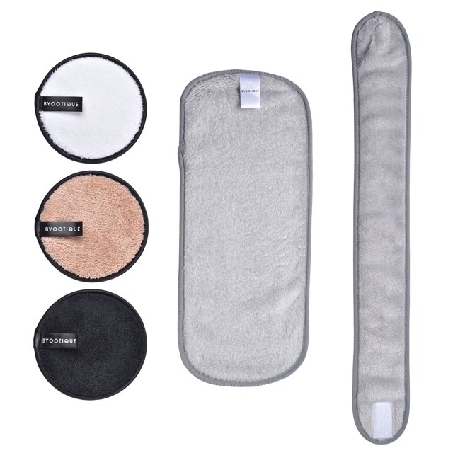 Byootique Makeup Removal Kit with Removing Towel 3 Pack Remover Pads Spa Hairband Reusable