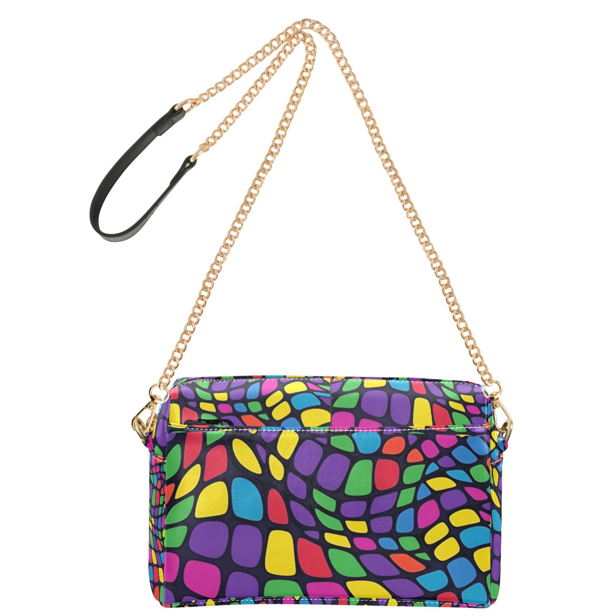 FORMRS Women Crossbody Purse with Chain Strap Vegan Leather Shoulder Handbag, Colorful Psychedelic