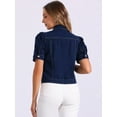 thumbnail image 3 of DARING DIVA Women's Short Puff Sleeves Button-Down Denim Jacket M Black Blue, 3 of 6
