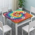 thumbnail image 3 of Colorful Tie Dye Pattern Square Fitted Tablecloth with Elastic Edge,Square Table Cover,Washable Elastic Table Cover for Home Kitchen Party Decor 36"x36", 3 of 6