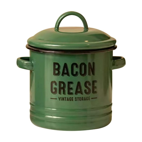 Summercome 42OZ Bacon Grease Container with Strainer - Large Enamel Grease Saver, Functional Farmhouse Stainless Steel Bacon Oil Keeper for Kitchen Storage, Dishwasher Safe - Green