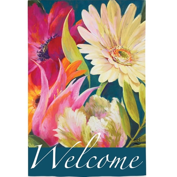 Evergreen Suede House Flag - Floral Fanfare