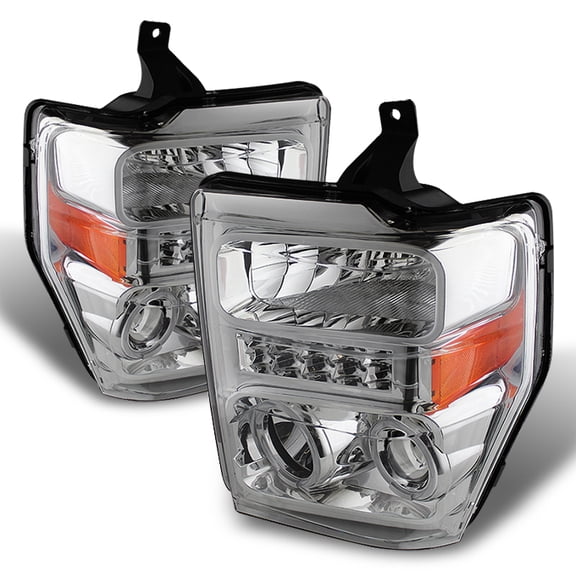 AKKON - For F-Series Superduty Chrome Clear Dual Ring DRL Daylight LED Projector Headlights Replacement Set