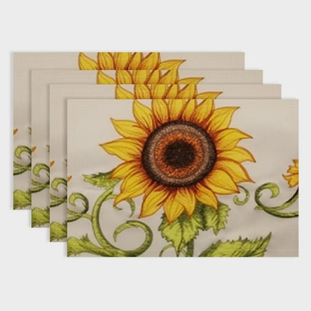 

Pratyus Sunflower Placemat Linen Cloth Dining Table Mats Set of 4 for Birthday Christmas Restaurants Buffets - Home Decoration 18x12in