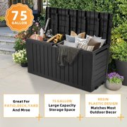 Seizeen Deck Box, 75 Gallon Resin Box on Wheels, Large Outdoor Storage Box, Outdoor Waterproof Storage Chest for Outside Furniture Cushions, Garden Tools, Black, D7226