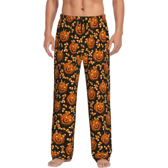 Fotbe Quirky Corn Pumpkin Pantalones de Pijama para Hombre, Pantalones de Dormir, Pantalones de Casa con Cintura Ajustable y Bolsillos-Large