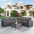 thumbnail image 1 of Kullavik Ensemble de Mobilier de Patio 6 Pcs, Canapé Sectionnel d'Extérieur Toutes Saisons, Ensemble de Conversation de Patio en Rotin Osier Tressé à la Main avec Coussin et Table en Verre (Gris), 1 of 7