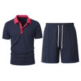 thumbnail image 5 of hotojiny Men's 2 Pieces Summer Outfits Stylish Color Block Button Collared Shirt and Shorts Set for Golf Beach Clothes(Gray,X-Large), 5 of 5