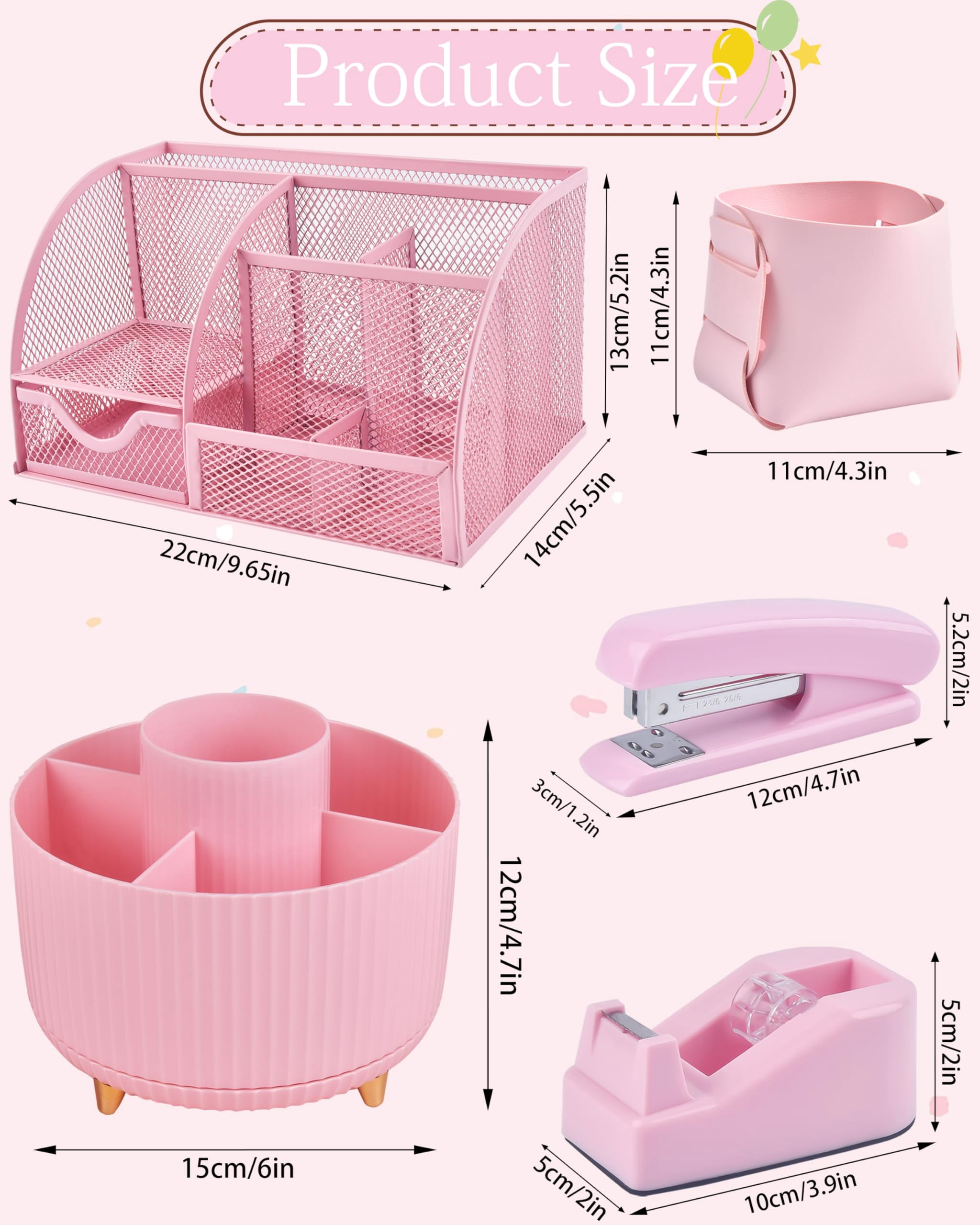 Pink Desk Accessories And Organizers With Organizer 360°rotating Pen Holder Stapler A Lot Of Office Supplies Beautifully Presented In Gift Box