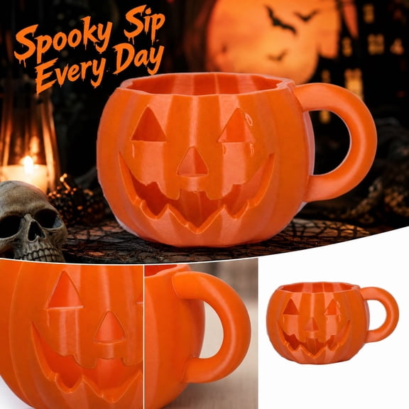 Halloween Tumbler Cup 3D Printed Pumpkin Mug 2.5X3.5X4.5 Inches, Halloween Decorations for Bedroom Classroom Halloween Decorations for Spooky Shelf, Halloween Birthday Party