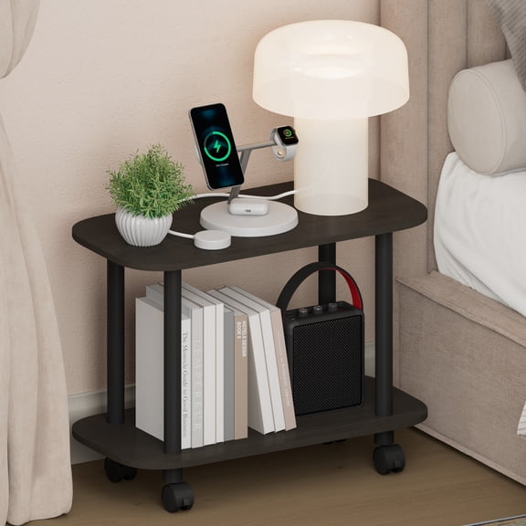 Furinno TURN-N-TUBE 2-Tier Oval Nightstand/Wheels Round Corner Espresso