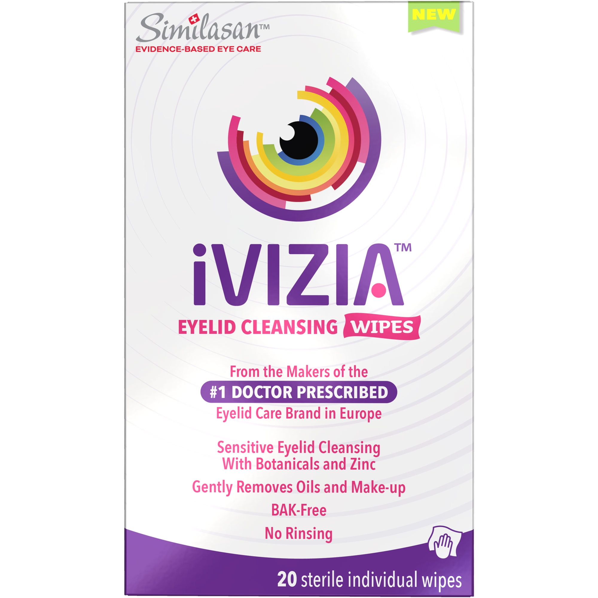 iVIZIA Eyelid Cleaning Makeup Remover Wipes for Sensitive Skin, 20 Ct