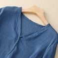 thumbnail image 5 of ShomPort Cotton Linen Blouses for Women V Neck 3/4 Sleeve Fall Tops Solid Loose Basic Shirts, 5 of 6