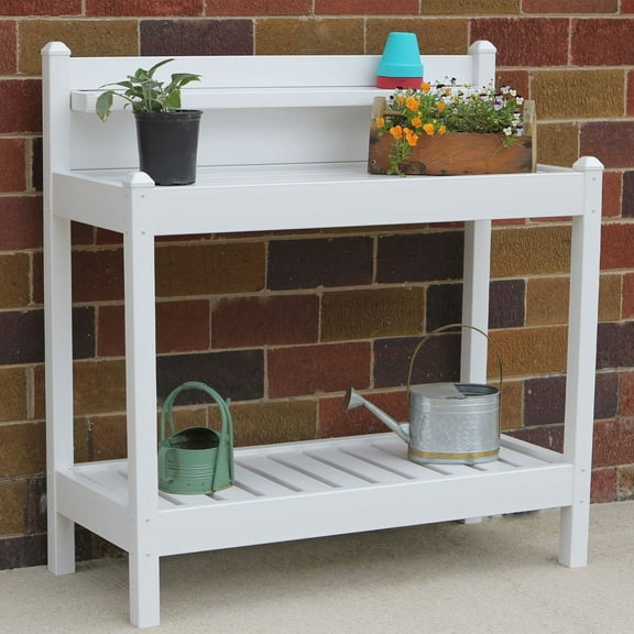 PVC Vinyl Indoor and Outdoor Tabletop Potting Bench with Shelves for Plant Accessories and Gardening Supplies