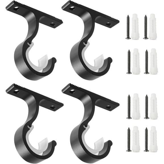 Genreen Curtain Rod Brackets Ceiling Ｍount and Ｗall Installation -Curtain Rod Brackets Ceiling Curtain Rod Brackets Rod Holders for 1 Inch Rod, Black Color, (Set of 4,Black)