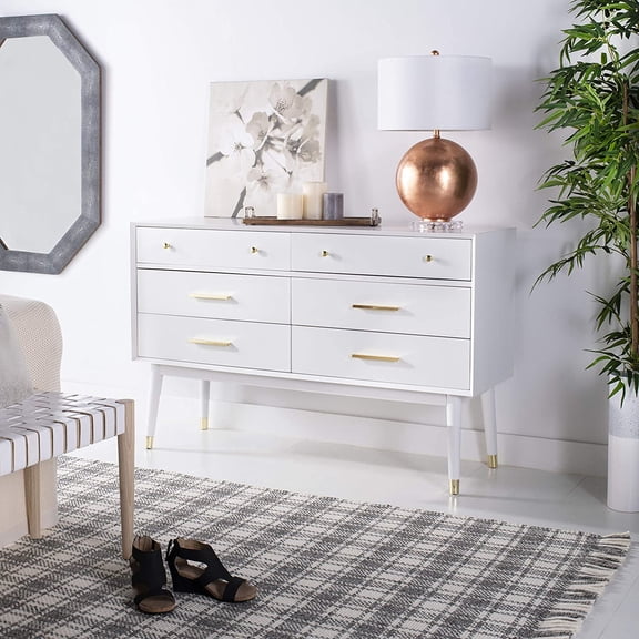 Safavieh Couture Home Madden Modern Retro White 6-drawer Dresser White/Brass