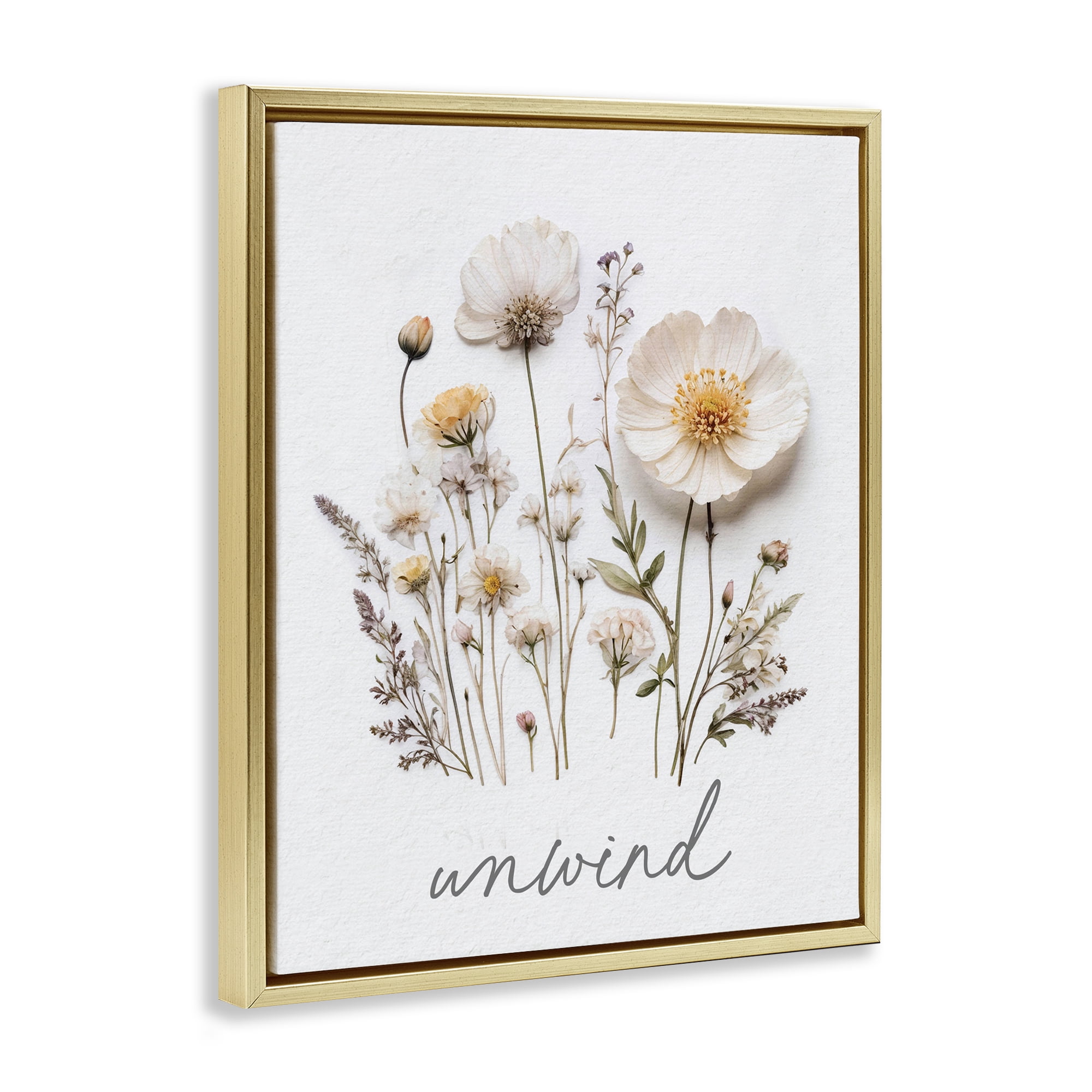 Pressed Flowers Unwind Gold Framed Floater Canvas Wall Art, design by Lettered and Lined