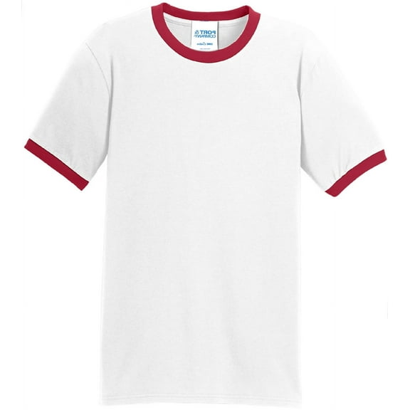 Men's 100% Cotton Ringer T-shirt, White/Red - Medium