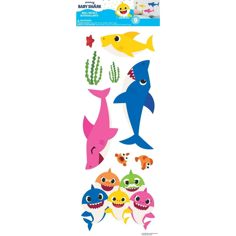 Baby Shark Peel And Stick Wall Decals 9 Colorful Shark Bathroom Decor