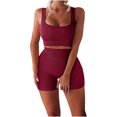 thumbnail image 1 of Mujeres sin mangas sin costuras acanalado Crop Tank pantalones cortos de cintura alta Conjuntos de trajes de yoga Pompotops ulkah936692, 1 of 7