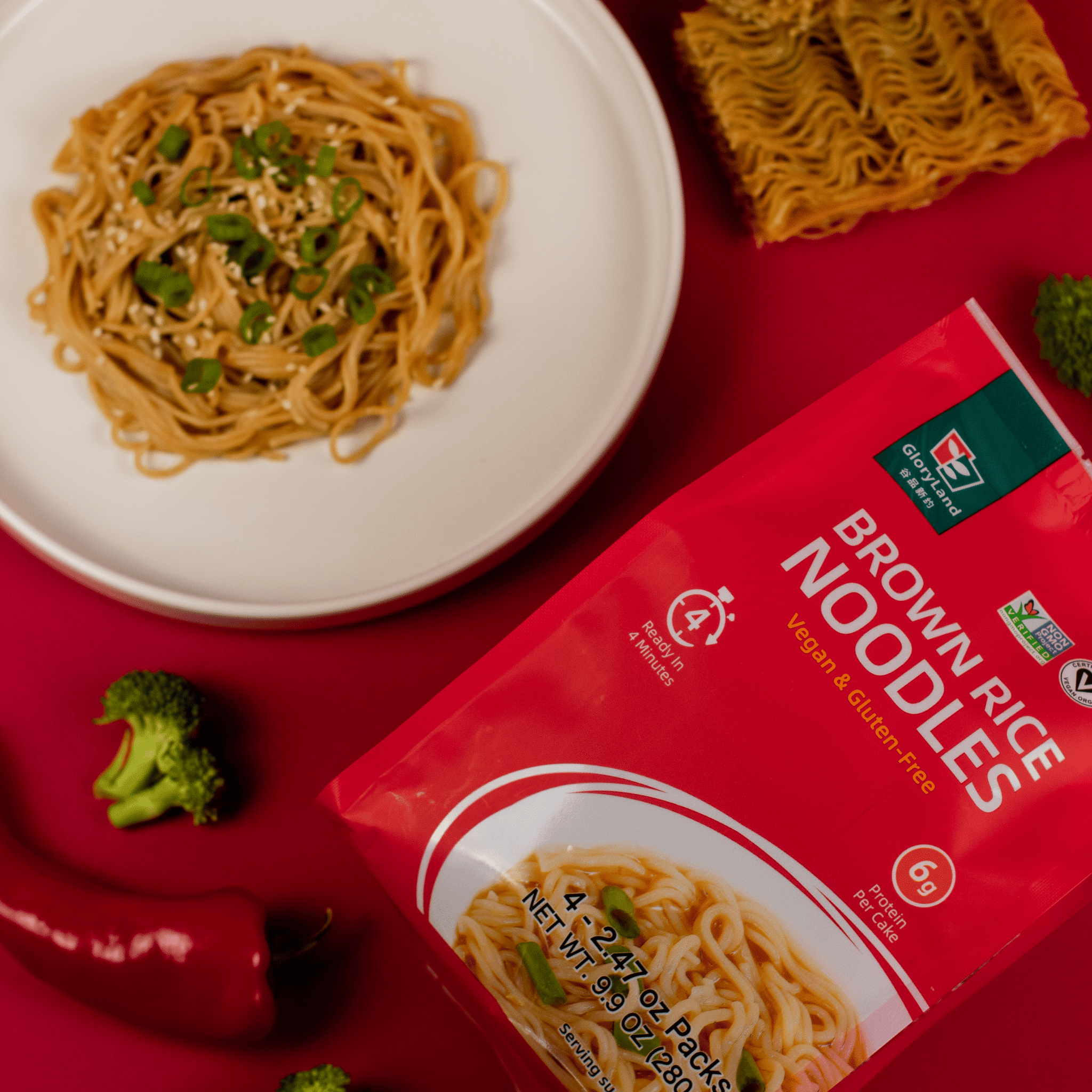 GloryLand Brown Rice Noodles (6 Bags) Gluten Free & Only One Ingredient, No Additives
