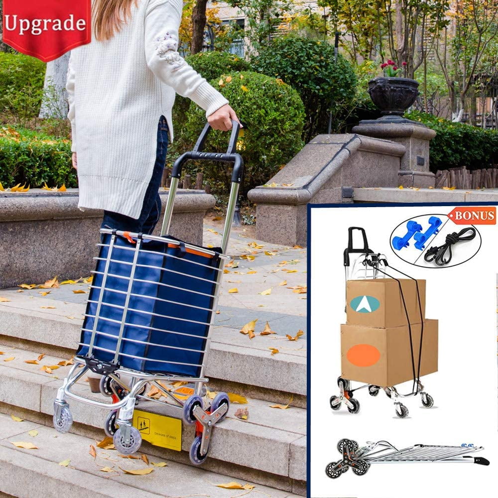 2020 Updated Version Foldable Shopping Cart Portable Grocery Utility Lightweight Stair Climbing Cart with Rolling Swivel Wheels and Removable Waterproof Canvas Removable Bag Large 