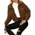 thumbnail image 3 of hirigin Women Plush Short Coat, Long Sleeve Lapel Zipper Spring Street Casual Party Chest Pockets Cardigan, 3 of 8