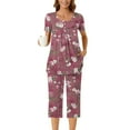 thumbnail image 6 of Tnhcen Women's Summer Floral Print Henley Sleepwear Set - Button-Up Short Sleeve Top Capri Pants with Side Pockets Stretchy Pajamas Set Loungewear (S-3XL), 6 of 7