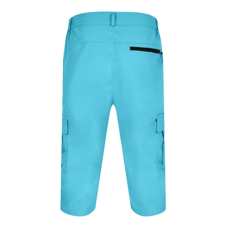 Mens Shorts Below The Knee Lightweight Walking Seven Point Belt Pocket  Cargo Exercise Fishing Cargo Shorts for Men Blue