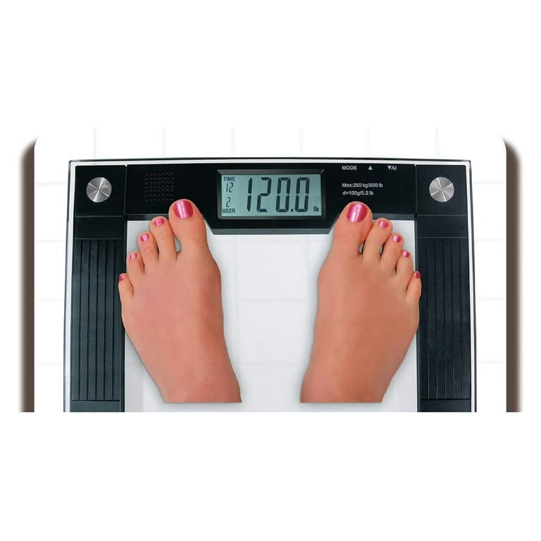 Extra Wide Glass Talking Digital Scale | The Bathroom Scale That Talks |  Accurate Visual & Voice Display Digital Scale for Body Weight | 395 Pounds