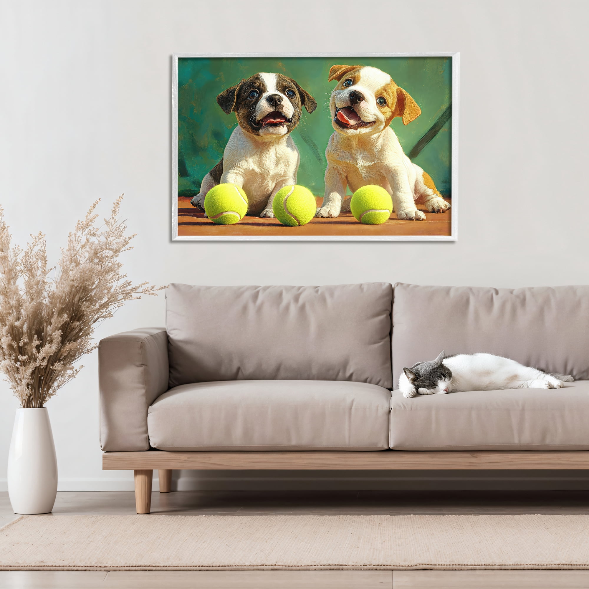 Stupell Industries Adorable Puppies with Tennis Balls White Framed Giclee Art, design by Imagine It Images