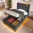 thumbnail image 6 of Euroco Upholstered Twin Size Platform Bed with Hydraulic Storage for Child, 360 Surround LED Light Linen Bed with USB Charging Station for Kids Teens, Gray, 6 of 22