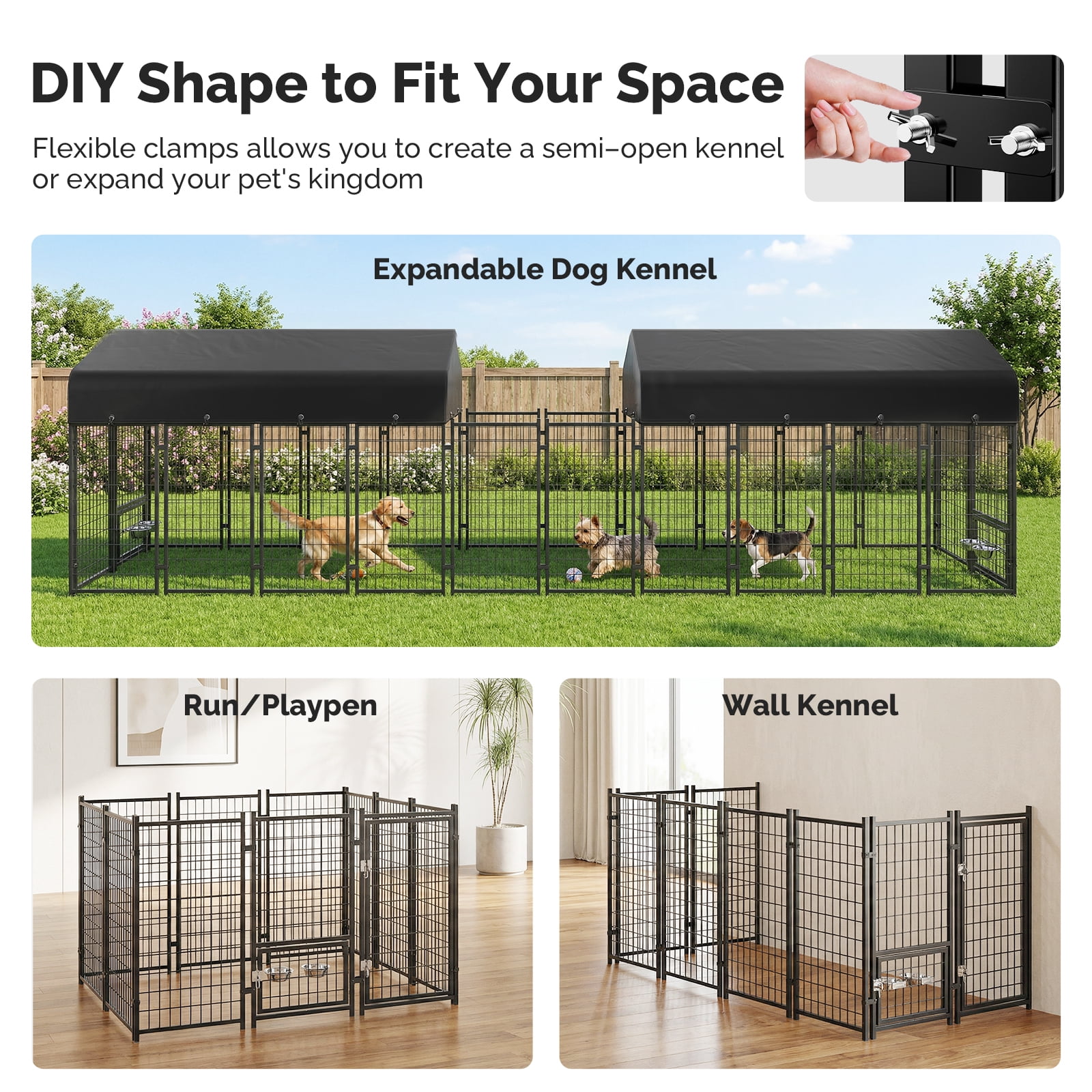 Outdoor Dog Kennel, Dog Run for Outdoor, Large Dog Pens Cage with Roof Waterproof for Large to Medium Dog Outside (8'Lx4'Wx6'H)