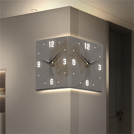 Modern corner clock wall lamp, living room decorative clock, moon lamp, corner clock, illuminating double-sided wall clock