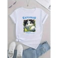 thumbnail image 2 of Camisetas para mujer, lindas camisetas con estampado gráfico, de manga corta, estilo casual, para veranoEveryday Comfort) Women's "EXLORES" Cat Graphic Tee - Casual & Sporty Round Neck Short Sleeve,, 2 of 6