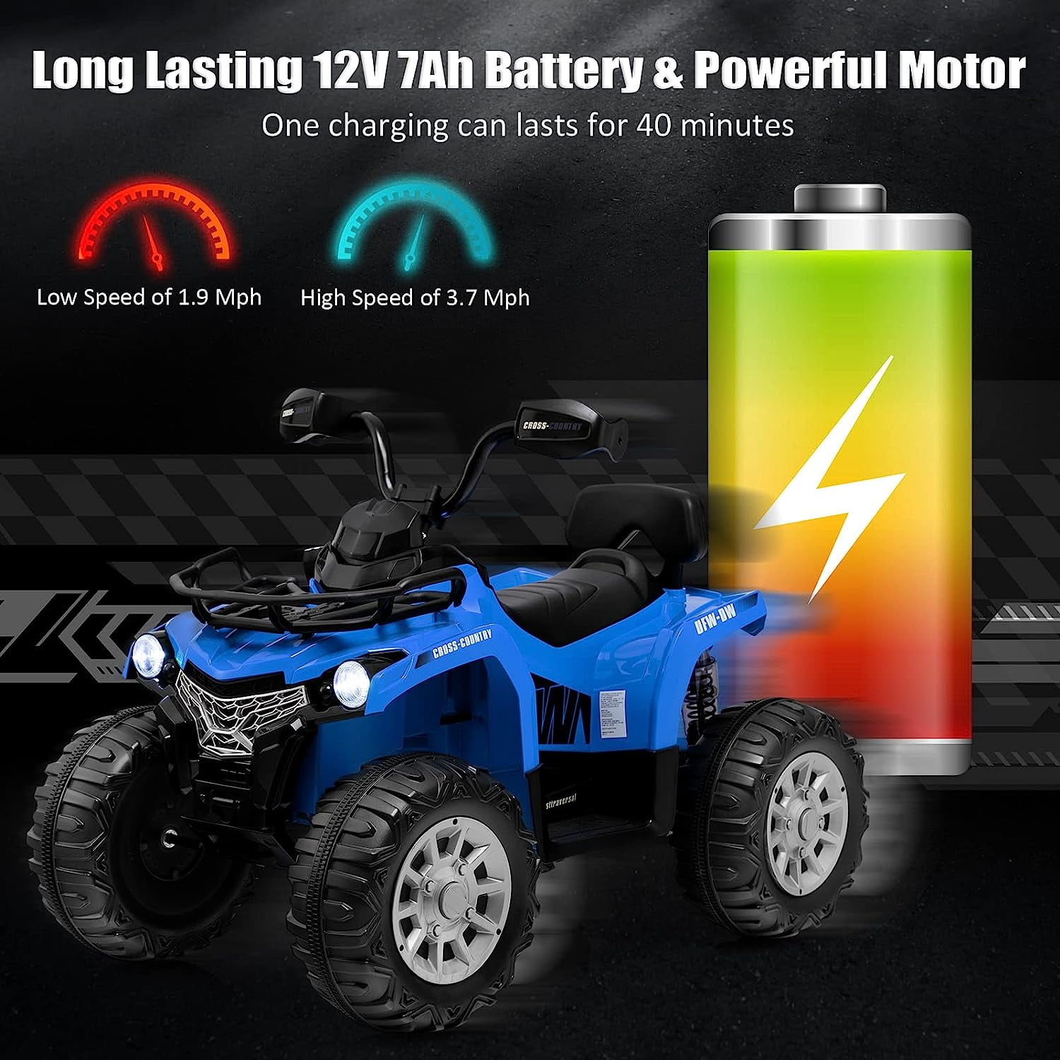 Costway 12V Kids Ride On ATV Electric 4-Wheeler Quad 2 Speeds with Mp3 & Headlights Blue