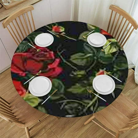 

Sheronv Roses Leaves Silk Round Table Cover Stain Resistant & Washable Indoor Outdoor Tablecloth for Kitchen Dining Wedding Parties 100% Polyester Perfect for Home Decoration 31 -35
