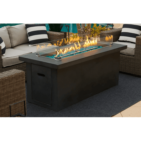 60  Rectangular Chat Height Outdoor Propane Gas Concrete Smokeless Fire Pit for Patio  Table with Glass Guard and Crystals in Gray (Cobalt Blue)