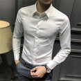 thumbnail image 3 of Camisa de vestir de manga larga de seda para hombre, de negocios, lisa, para oficina, de algodón, con cuello, tallas grandes, ropa fresca, 3 of 5