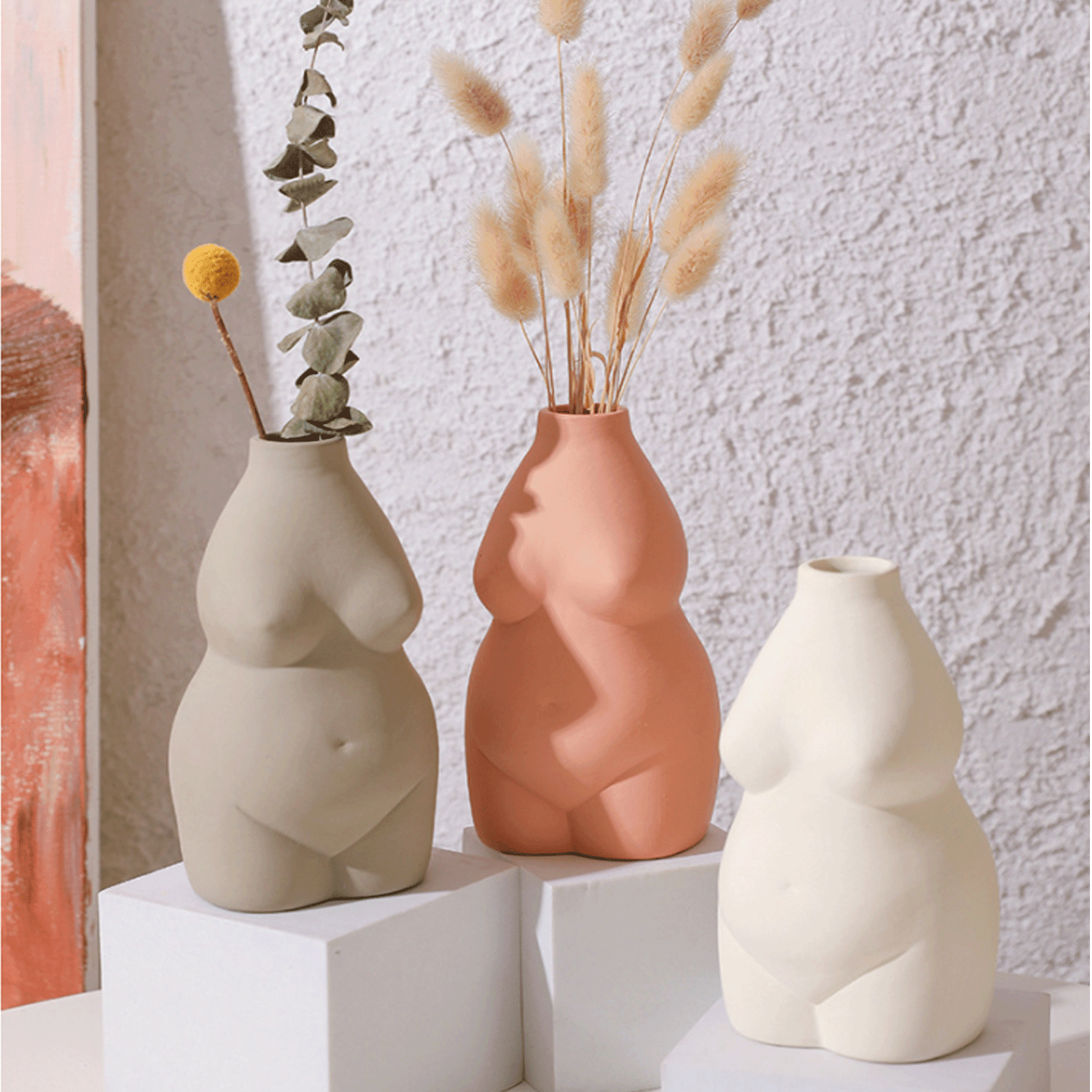 Tabletop Ceramic Flower Vase for Décor Lady Butt Vase Human Body Shaped Art Creative Decorative Flower Pot with Side Ring Handle for Home Wedding Christmas Decoration Frosted White 