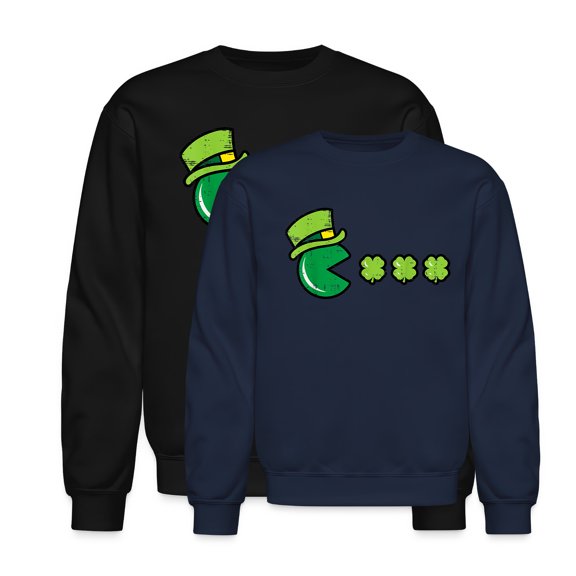 EcoLoom St Patricks Day Eating Shamrock Retro Gamer Boys Long Sleeve Unisex Midweight Crewneck Sweatshirt