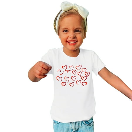 

Awdenio Girls Tops Tees & Shirts Clearance Toddler Kids Boys Girls Cotton T-shirt Fashion Cute Round Neck Valentine s Day Print Tee Short Sleeve Top