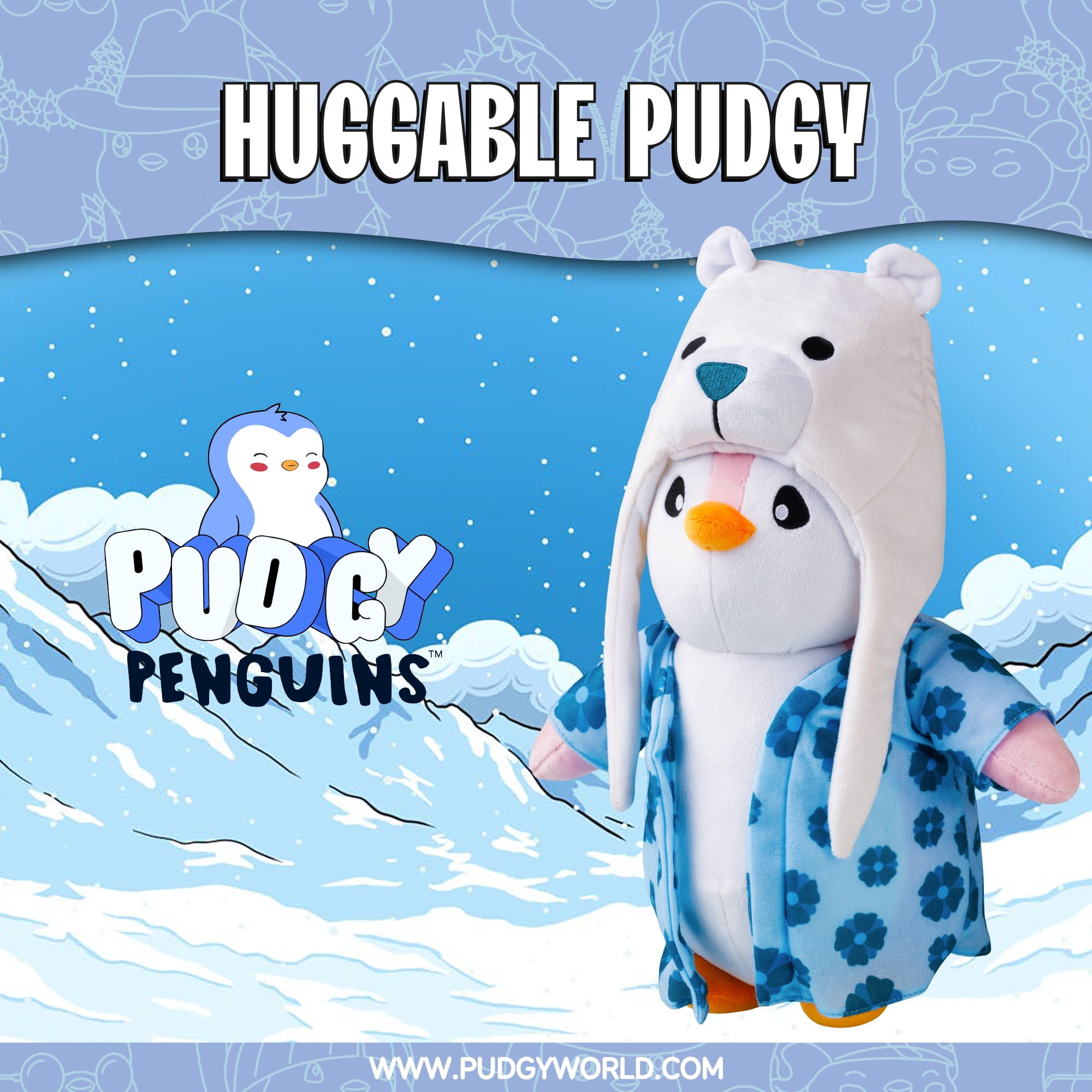 Pudgy Penguins 12-inch White-Pink Huggable Plush with Multicolor Accessories