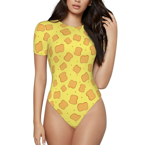 Balery Toast Body de cuello redondo de manga corta para mujer Tops de manga corta Tops básicos-Large