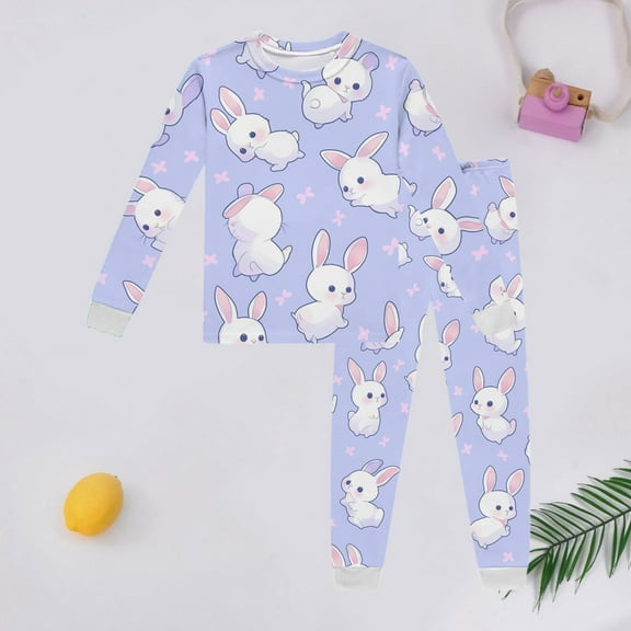 Easter Pajamas Kids Long Sleeve Top and Pants Two Piece Easter Printed Sleepwear Girls Size 3-4 Years Pajamas