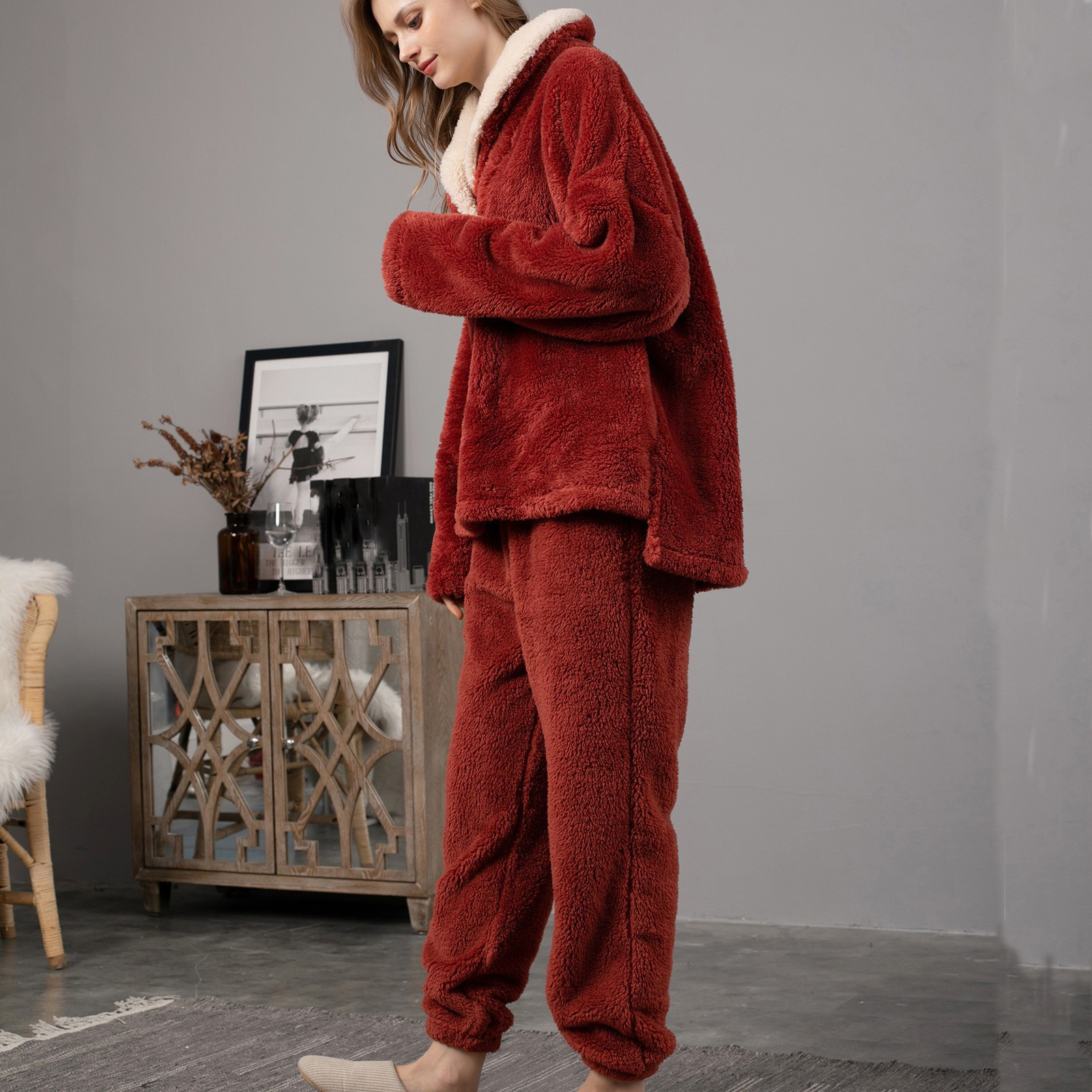2 Piece Thermal Hoodies Pajamas Set for Women Ultra Soft Plush Velvet ...