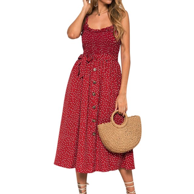 Julyccc Womens sleeveless Boho Sundress Summer Beach Bottons Maxi Dress