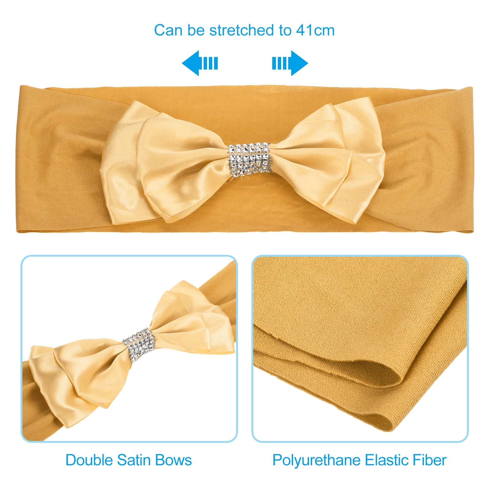 Unique Bargains Chair Sash Bow Spandex Stretch Chair Cover Bands Sashes with Bow Knot 10 Gold Tone