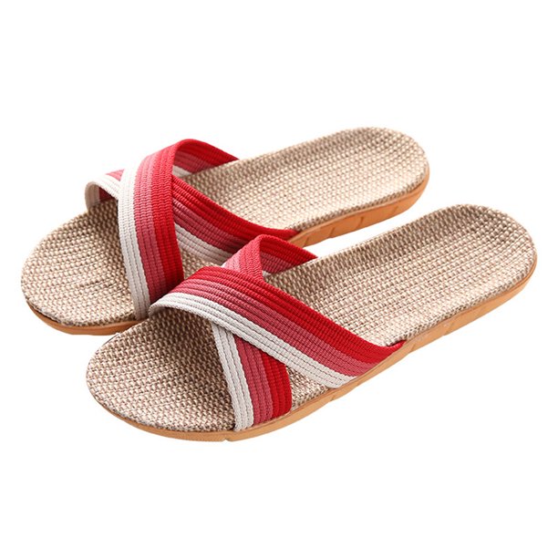 1 par de zapatillas antideslizantes para interiores para interiores zapatillas de lino creativo bohemia zapatillas rojas
